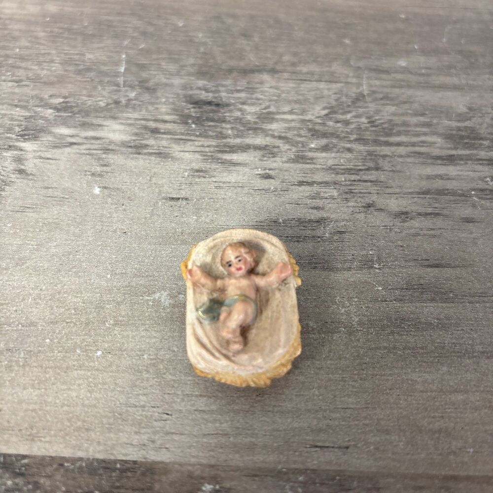 Anri Baby Jesus Vintage Woodcarving Nativity Crib Mini 1 1/4" Christmas Holiday